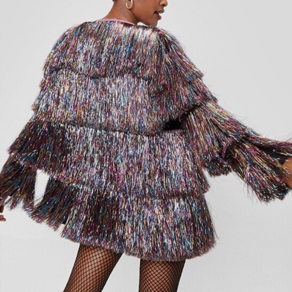 Nasty Gal Colorful Fringe Coat